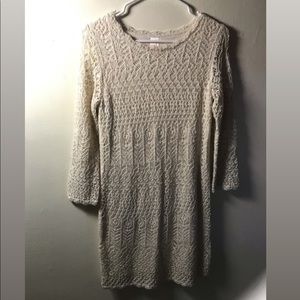White Knit Long Sleeved Dress with Slip